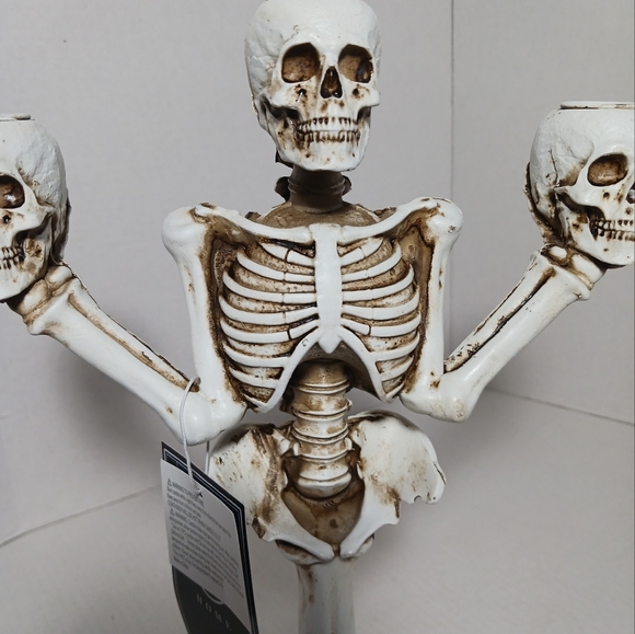 Martha Stewart Halloween Skull Gothic Candelabra 3 Arm Taper Candle Holder - Picture 2 of 15